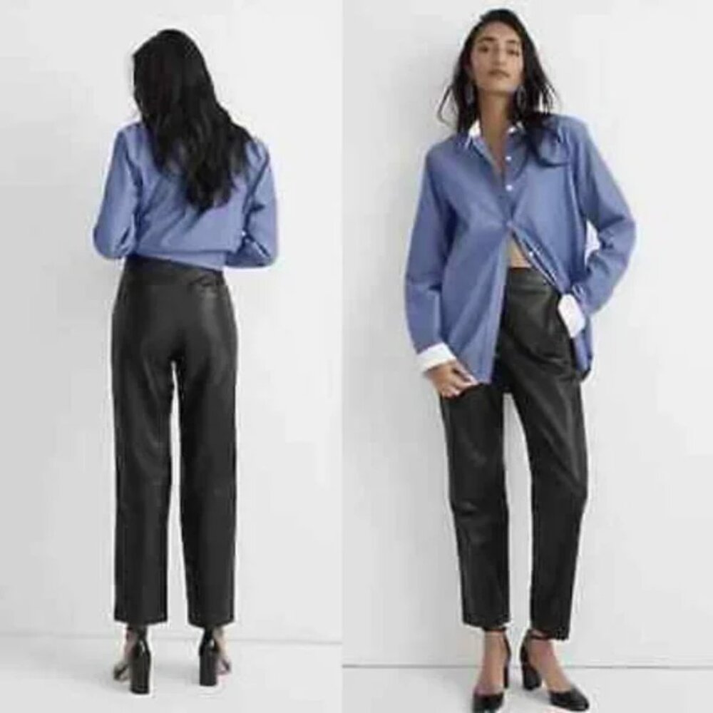 NWT J. Crew Collection Kate straight-leg Genuine Leather Pants, Black, Size 10